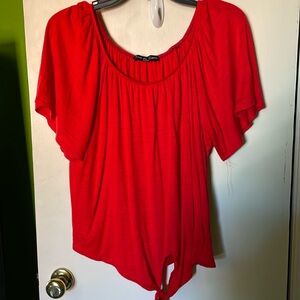 Tie front red blouse
